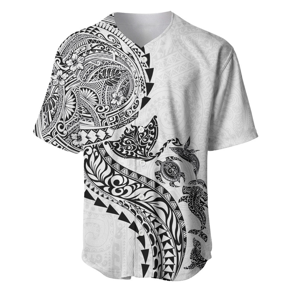 Hawaiian Kakau Tribal Sea Animals Tattoos Baseball Jersey White Color LT03 White - Polynesian Pride