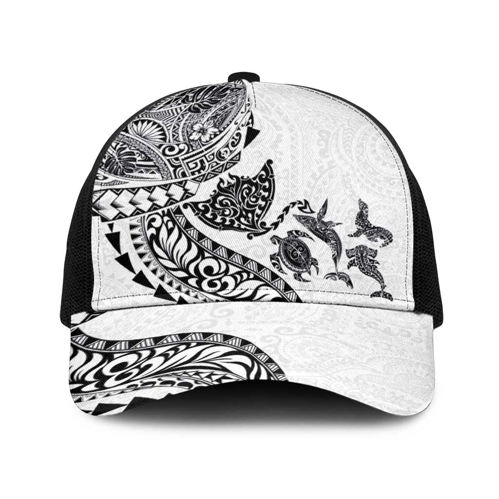 Hawaiian Kakau Tribal Sea Animals Tattoos Baseball Net Cap White Color LT03 One Size Black White - Polynesian Pride