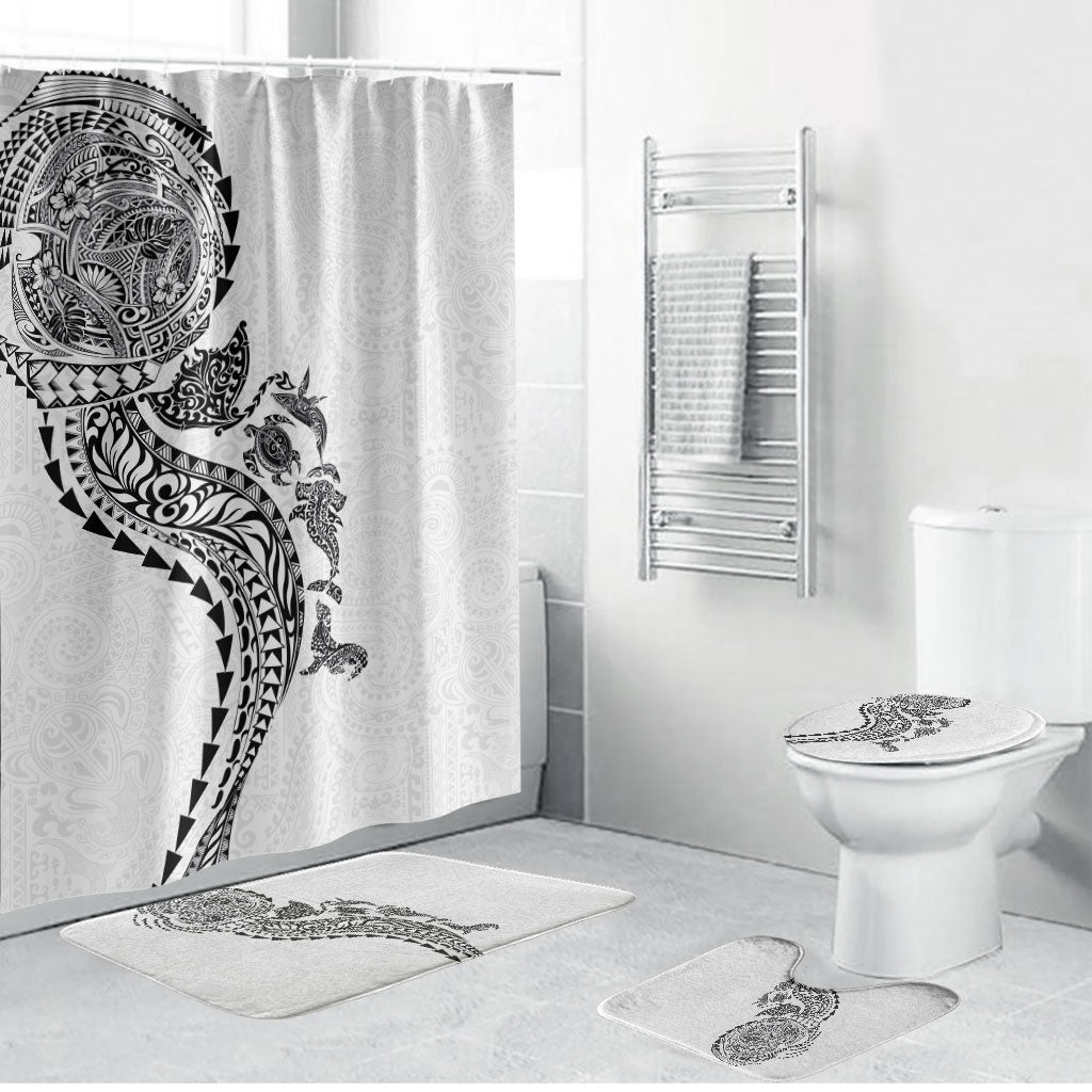 Hawaiian Kakau Tribal Sea Animals Tattoos Bathroom Set White Color LT03 Bathroom Set (4 pcs) White - Polynesian Pride