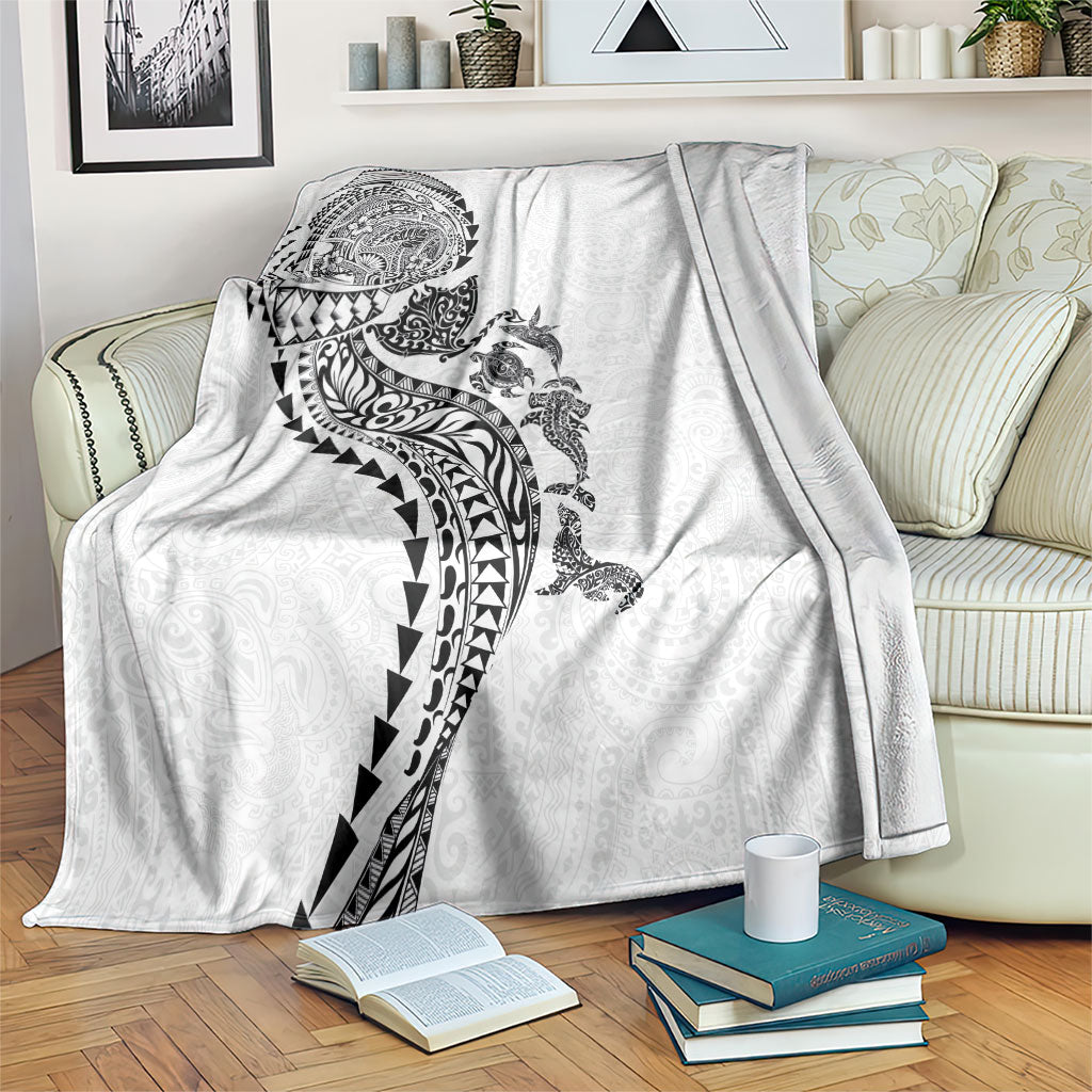 Hawaiian Kakau Tribal Sea Animals Tattoos Blanket White Color LT03 White - Polynesian Pride