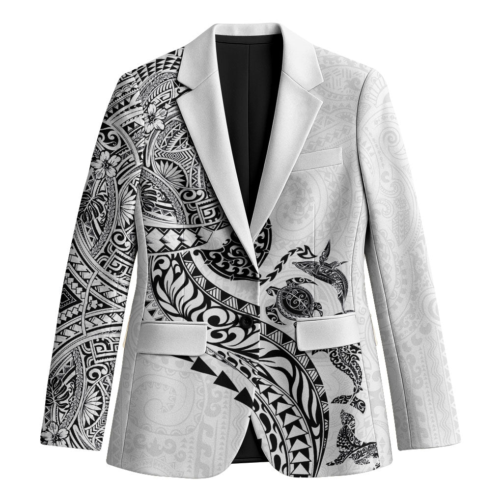 Hawaiian Kakau Tribal Sea Animals Tattoos Blazer White Color LT03 Unisex White - Polynesian Pride