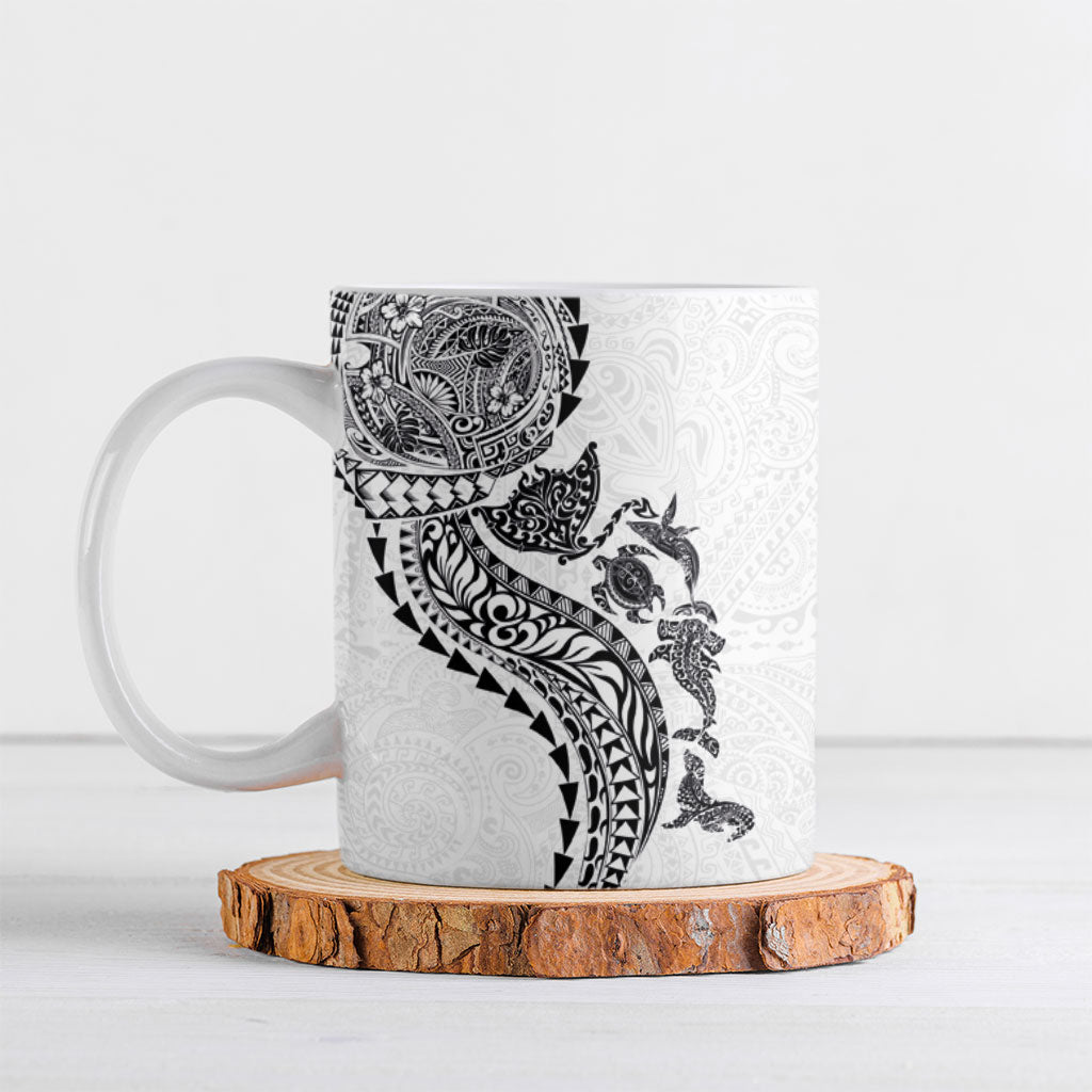 Hawaiian Kakau Tribal Sea Animals Tattoos Ceramic Mug White Color LT03 White - Polynesian Pride
