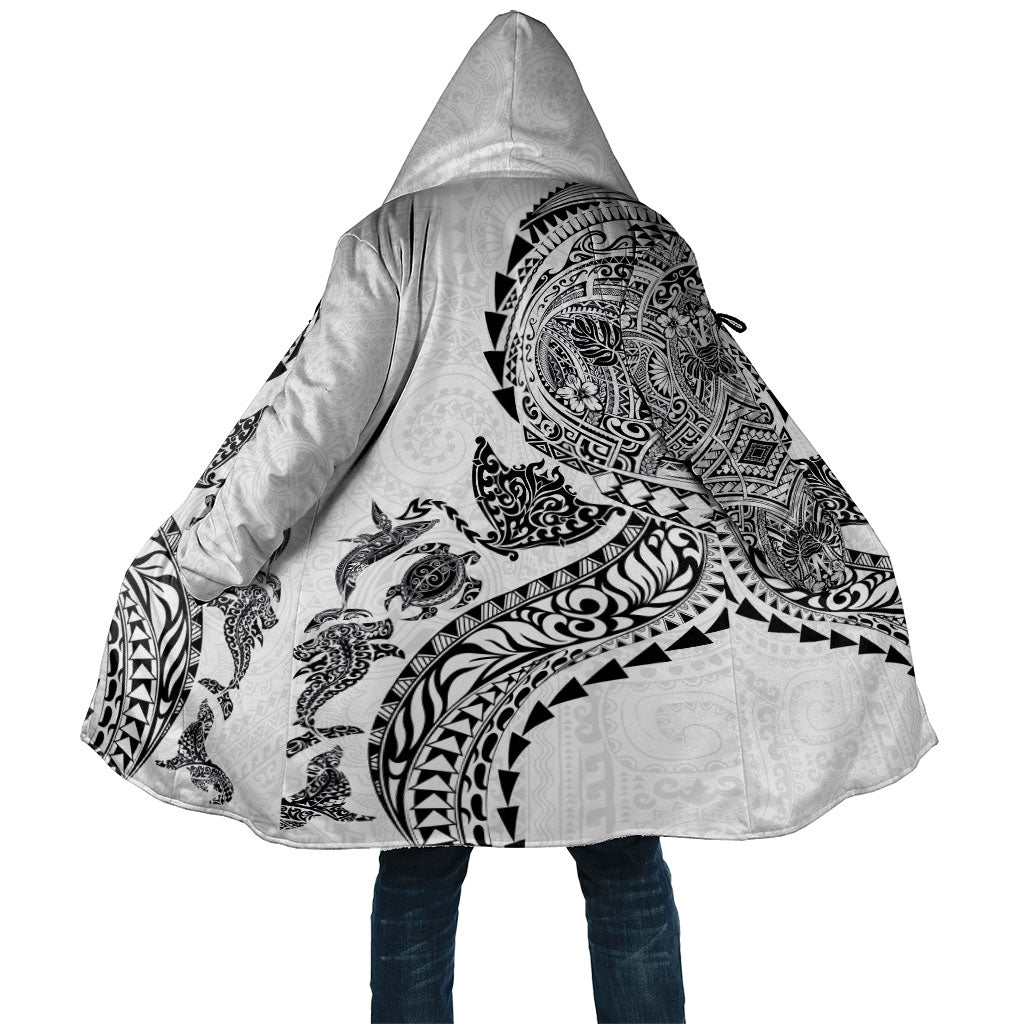 Hawaiian Kakau Tribal Sea Animals Tattoos Cloak White Color LT03 Unisex White - Polynesian Pride