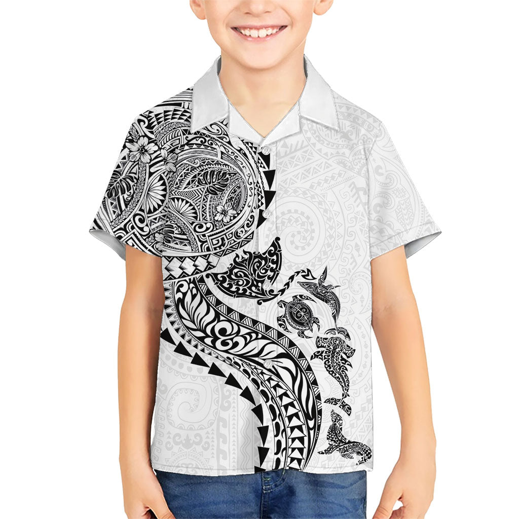 Hawaiian Kakau Tribal Sea Animals Tattoos Kid Hawaiian Shirt White Color LT03 Kid White - Polynesian Pride