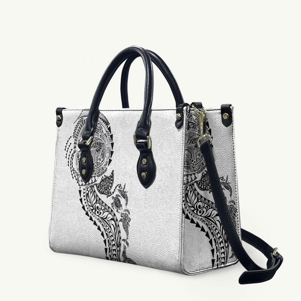 Hawaiian Kakau Tribal Sea Animals Tattoos Leather Bag White Color LT03 White - Polynesian Pride