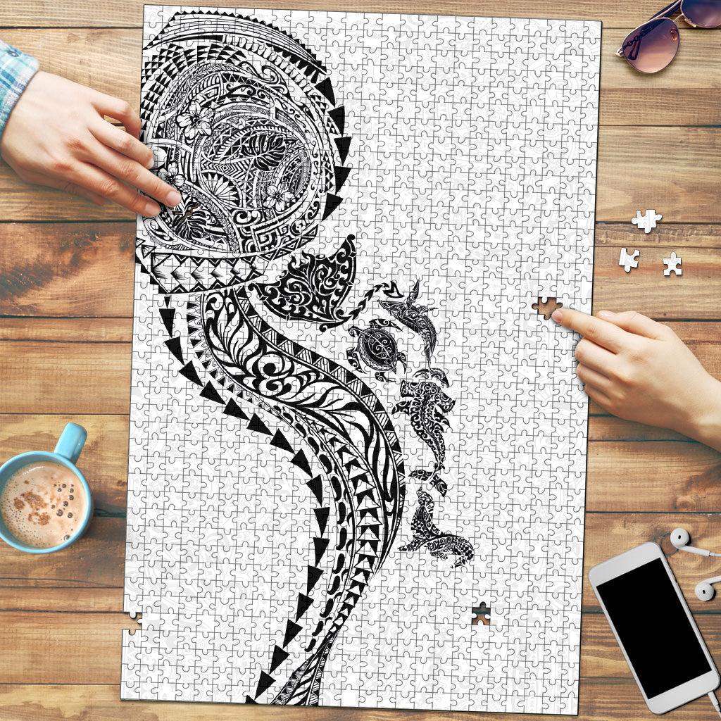 Hawaiian Kakau Tribal Sea Animals Tattoos Puzzle White Color LT03 White - Polynesian Pride
