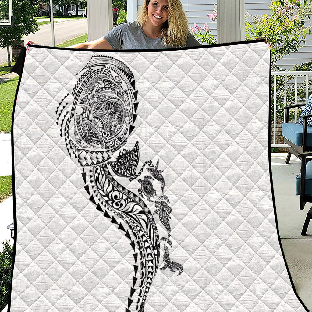 Hawaiian Kakau Tribal Sea Animals Tattoos Quilt White Color LT03 White - Polynesian Pride