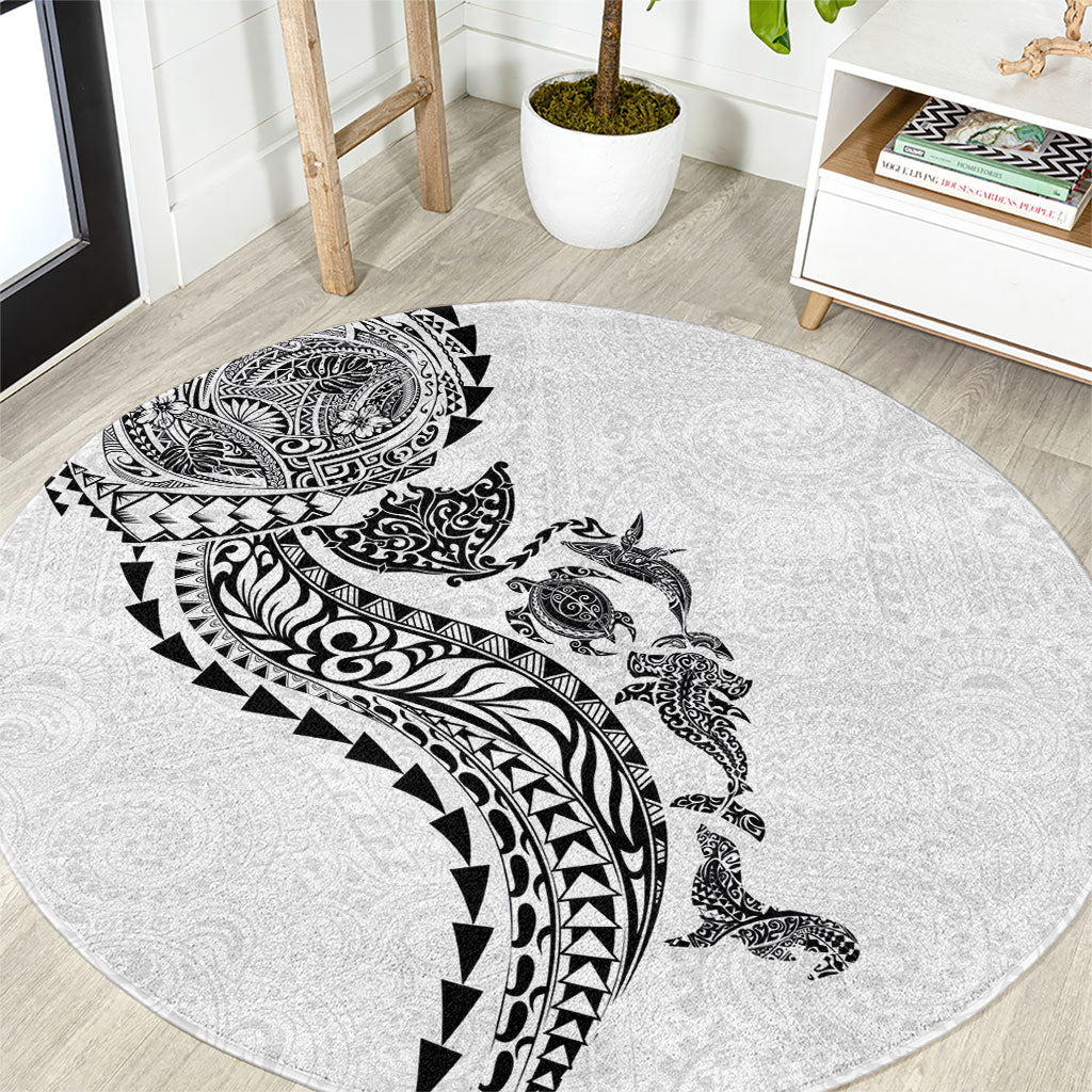 Hawaiian Kakau Tribal Sea Animals Tattoos Round Carpet White Color LT03 White - Polynesian Pride