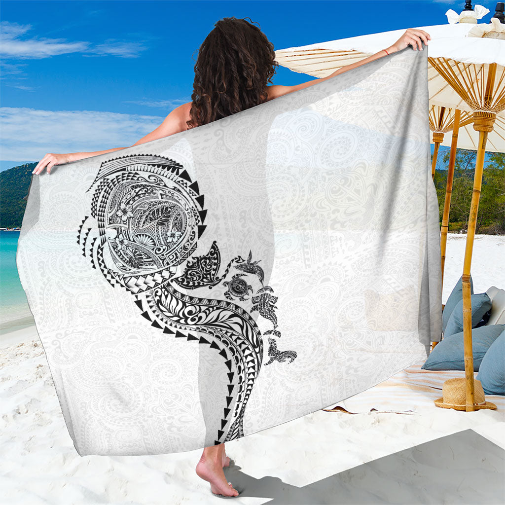 Hawaiian Kakau Tribal Sea Animals Tattoos Sarong White Color LT03 One Size 44 x 66 inches White - Polynesian Pride