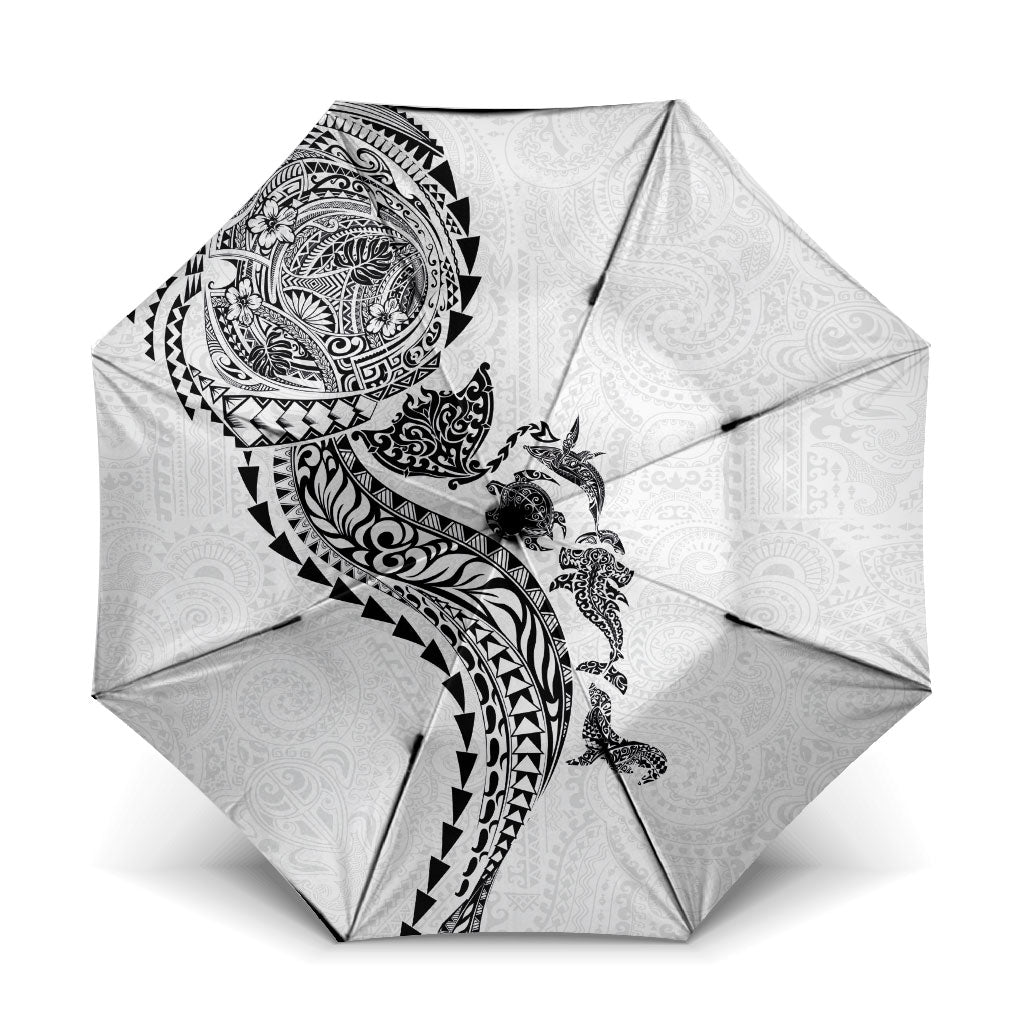 Hawaiian Kakau Tribal Sea Animals Tattoos Umbrella White Color LT03 One Size Folded 11.42 inch Opened Diameter 37.4 inch White - Polynesian Pride