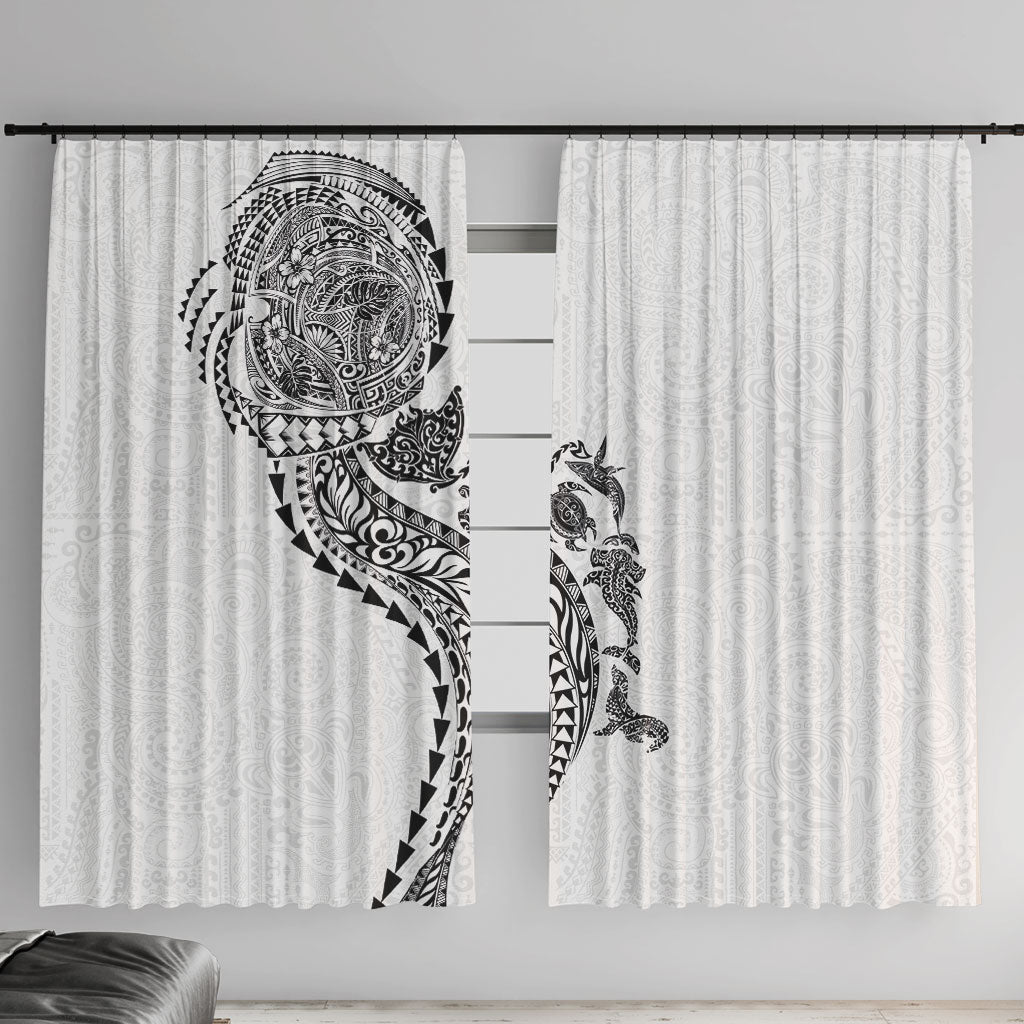 Hawaiian Kakau Tribal Sea Animals Tattoos Window Curtain White Color LT03 With Hooks White - Polynesian Pride