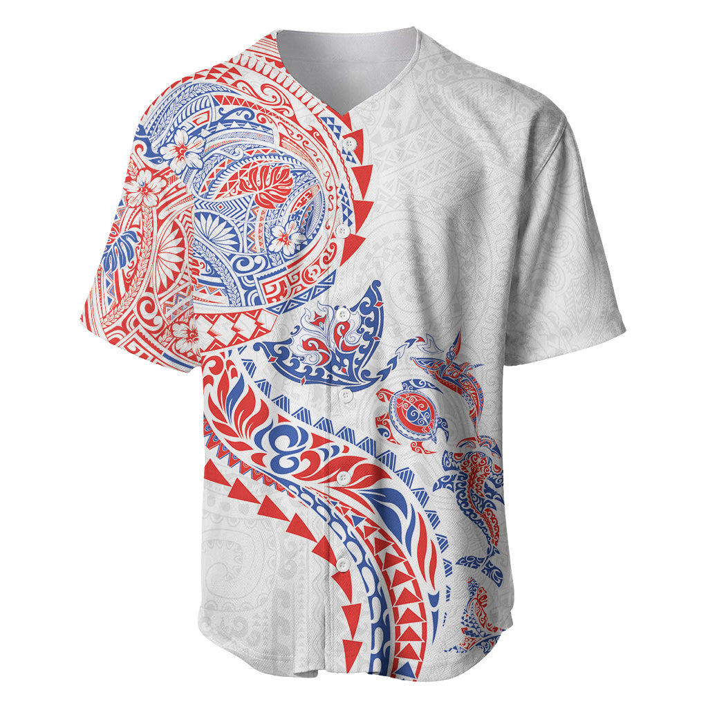 Hawaiian Kakau Tribal Sea Animals Tattoos Baseball Jersey Hawaii Flag Color Inspired LT03 Multicolor - Polynesian Pride