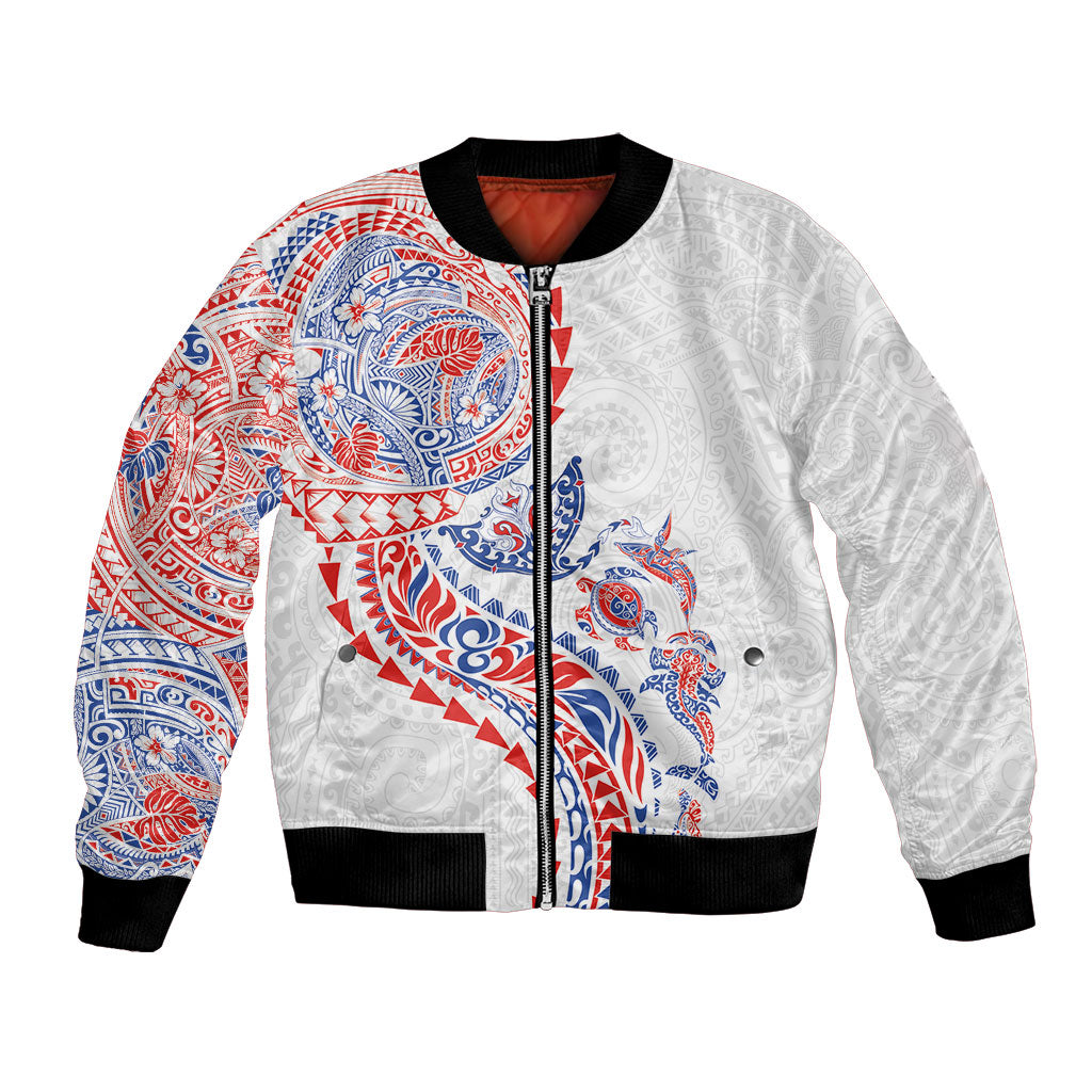 Hawaiian Kakau Tribal Sea Animals Tattoos Bomber Jacket Hawaii Flag Color Inspired LT03 Unisex Multicolor - Polynesian Pride