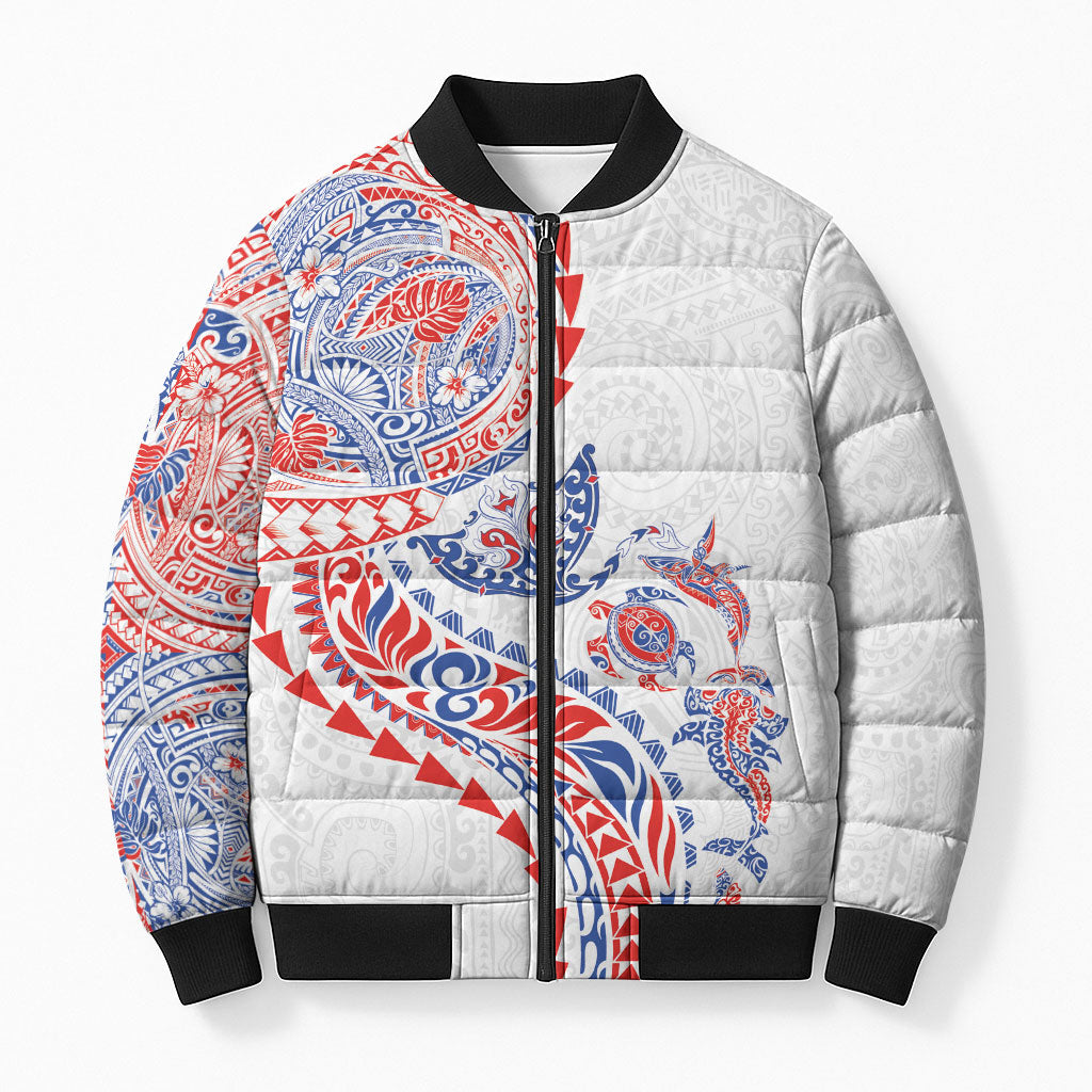 Hawaiian Kakau Tribal Sea Animals Tattoos Bomber Puffer Jacket Hawaii Flag Color Inspired LT03 Unisex Multicolor - Polynesian Pride