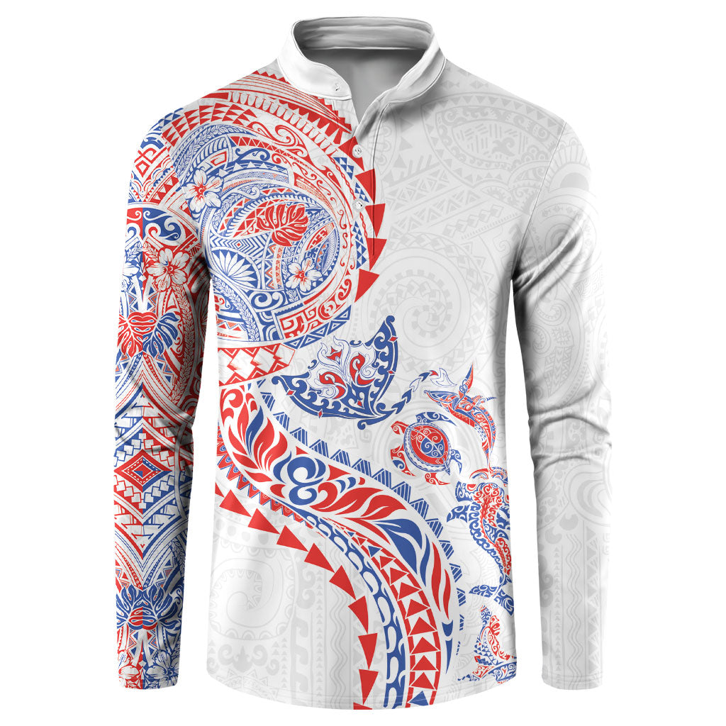 Hawaiian Kakau Tribal Sea Animals Tattoos Button Sweatshirt Hawaii Flag Color Inspired LT03 Multicolor - Polynesian Pride