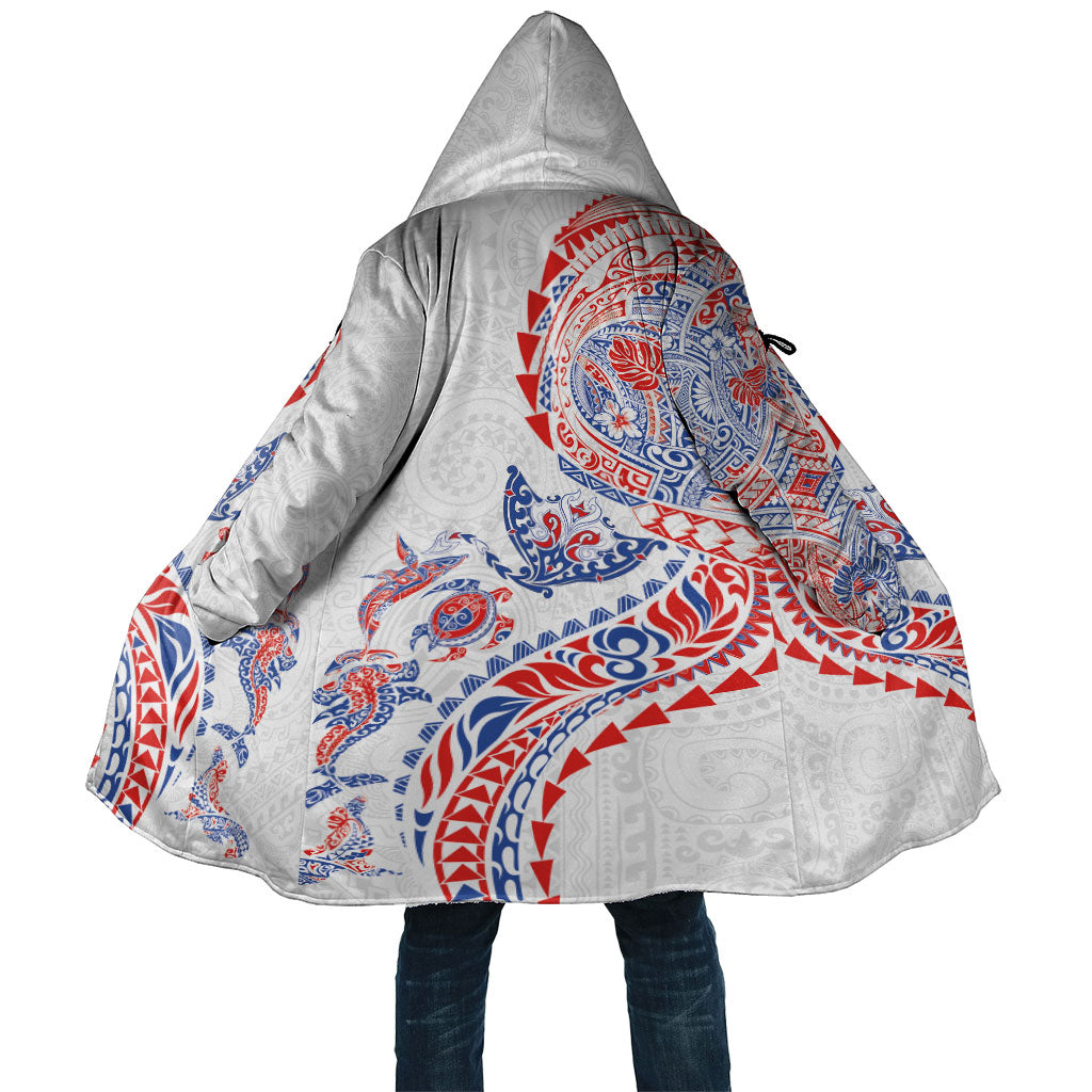Hawaiian Kakau Tribal Sea Animals Tattoos Cloak Hawaii Flag Color Inspired LT03 Unisex Multicolor - Polynesian Pride