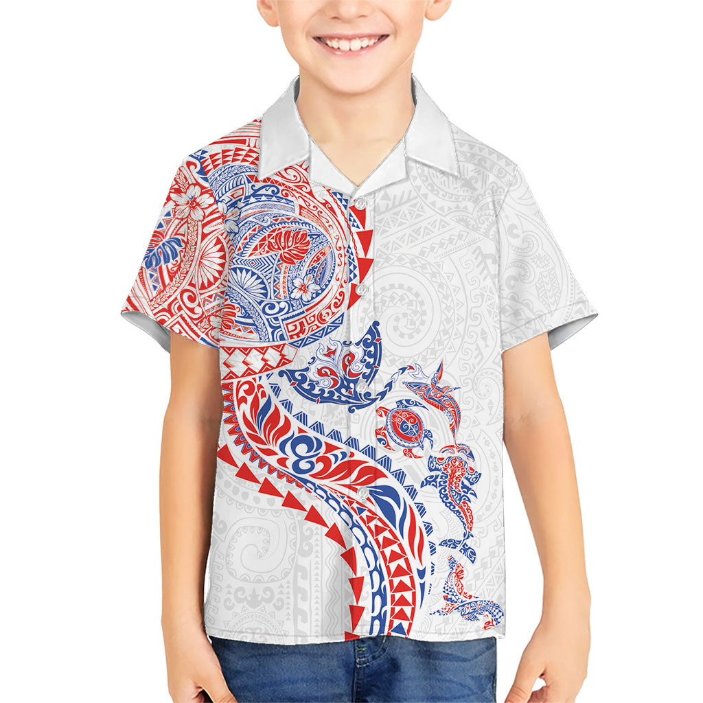 Hawaiian Kakau Tribal Sea Animals Tattoos Kid Hawaiian Shirt Hawaii Flag Color Inspired LT03 Kid Multicolor - Polynesian Pride
