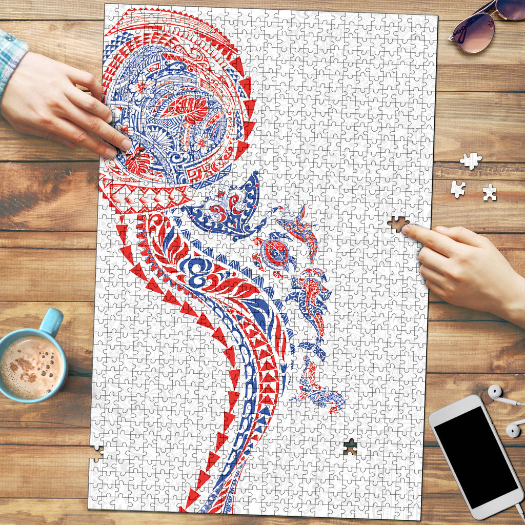 Hawaiian Kakau Tribal Sea Animals Tattoos Puzzle Hawaii Flag Color Inspired LT03 Multicolor - Polynesian Pride