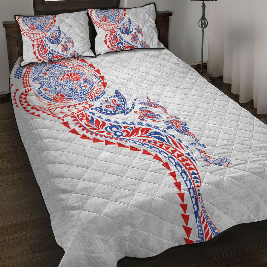 Hawaiian Kakau Tribal Sea Animals Tattoos Quilt Bed Set Hawaii Flag Color Inspired LT03 Multicolor - Polynesian Pride