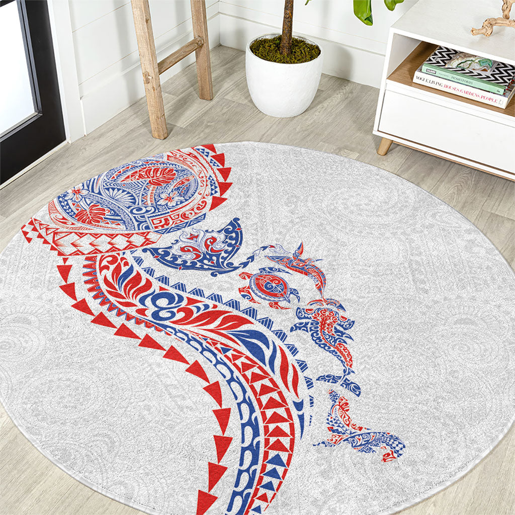 Hawaiian Kakau Tribal Sea Animals Tattoos Round Carpet Hawaii Flag Color Inspired LT03 Multicolor - Polynesian Pride