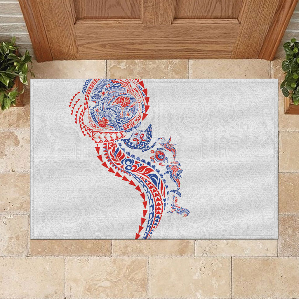 Hawaiian Kakau Tribal Sea Animals Tattoos Rubber Doormat Hawaii Flag Color Inspired LT03 Multicolor - Polynesian Pride
