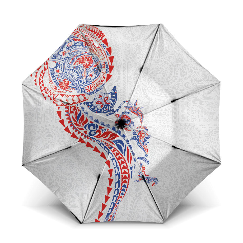 Hawaiian Kakau Tribal Sea Animals Tattoos Umbrella Hawaii Flag Color Inspired LT03 One Size Folded 11.42 inch Opened Diameter 37.4 inch Multicolor - Polynesian Pride