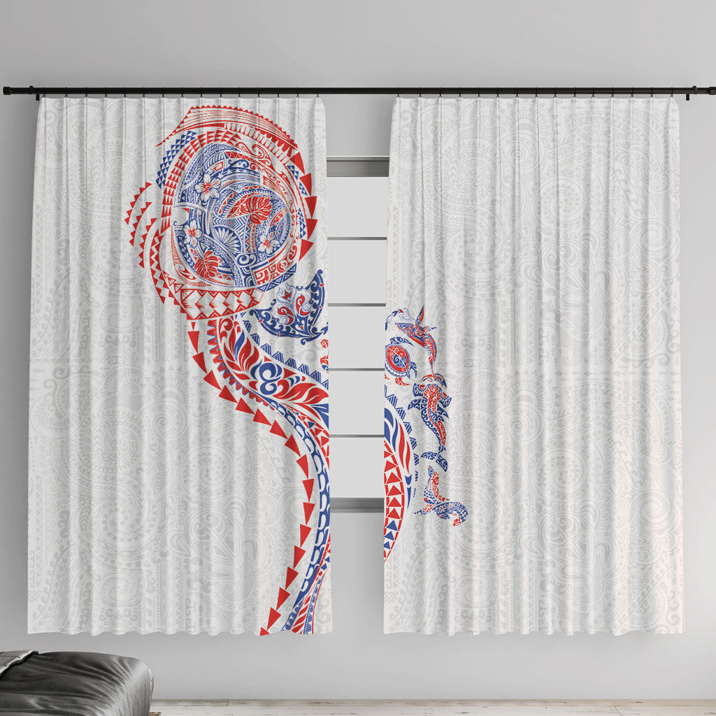 Hawaiian Kakau Tribal Sea Animals Tattoos Window Curtain Hawaii Flag Color Inspired LT03 With Hooks Multicolor - Polynesian Pride