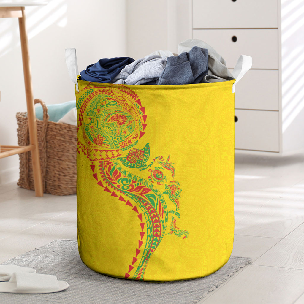 Hawaiian Kakau Tribal Sea Animals Tattoos Laundry Basket Kanaka Maoli Flag Color Inspired LT03 Multicolor - Polynesian Pride
