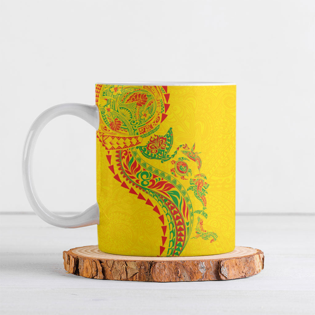 Hawaiian Kakau Tribal Sea Animals Tattoos Ceramic Mug Kanaka Maoli Flag Color Inspired LT03 Multicolor - Polynesian Pride