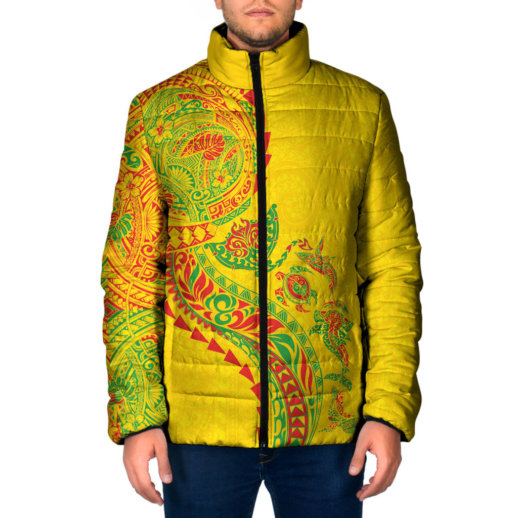 Hawaiian Kakau Tribal Sea Animals Tattoos Padded Jacket Kanaka Maoli Flag Color Inspired LT03 Men Multicolor - Polynesian Pride