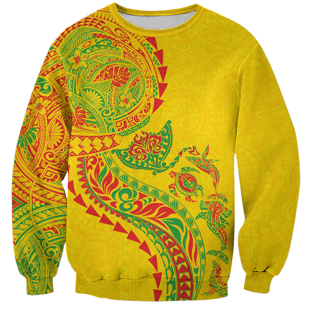 Hawaiian Kakau Tribal Sea Animals Tattoos Sweatshirt Kanaka Maoli Flag Color Inspired LT03 Unisex Multicolor - Polynesian Pride