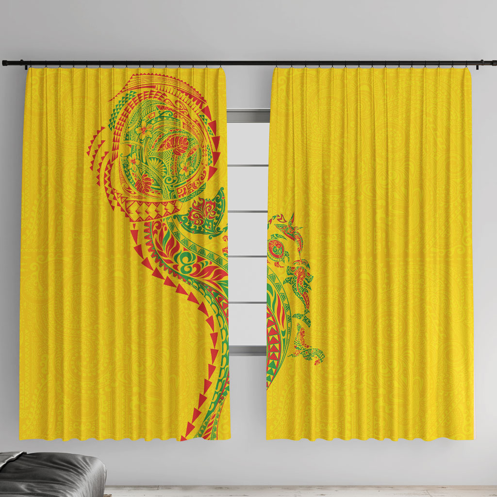 Hawaiian Kakau Tribal Sea Animals Tattoos Window Curtain Kanaka Maoli Flag Color Inspired LT03 With Hooks Multicolor - Polynesian Pride