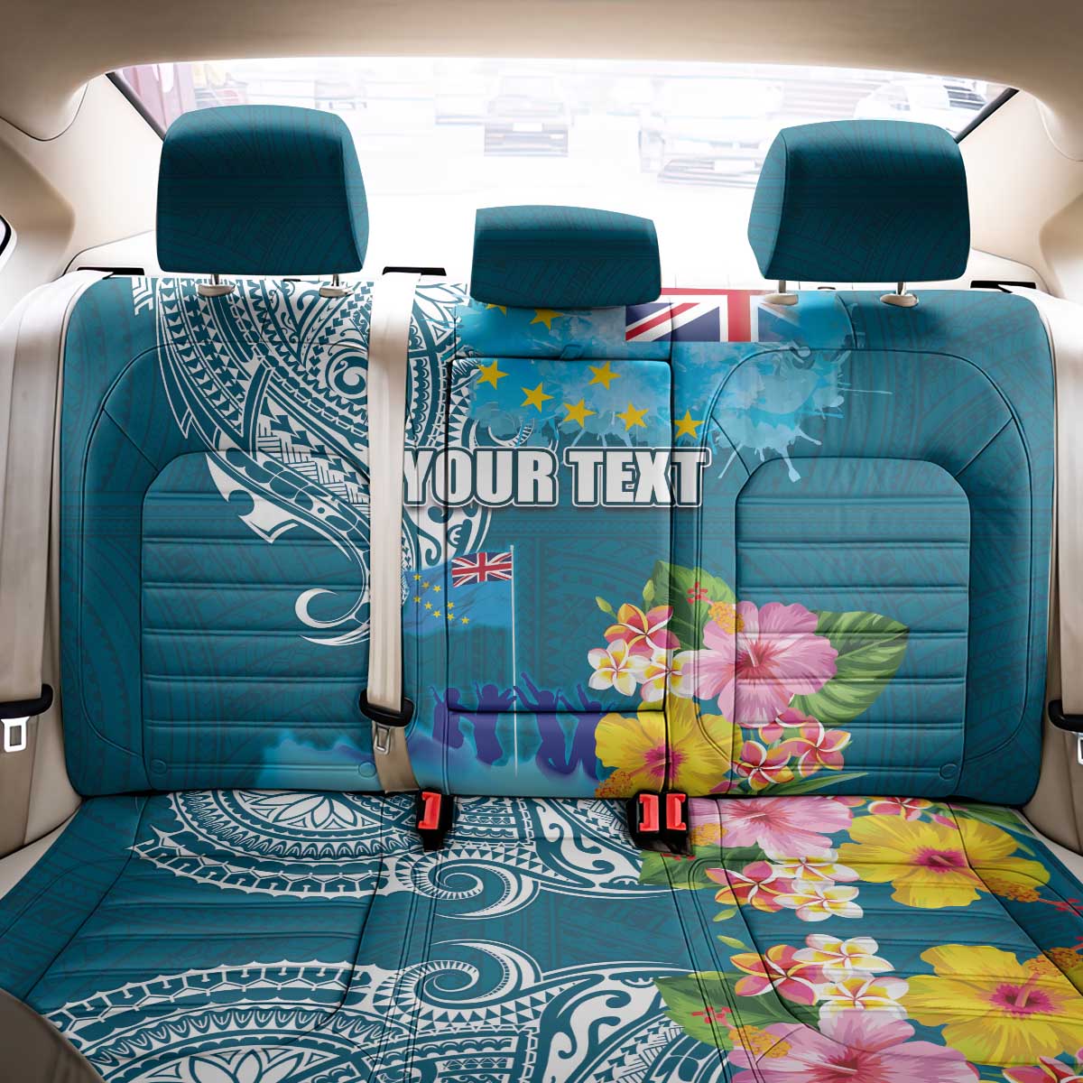 Personalised Tuvalu Independence Day Back Car Seat Cover Tuvaluan Tribal Flag Style LT03 - Polynesian Pride
