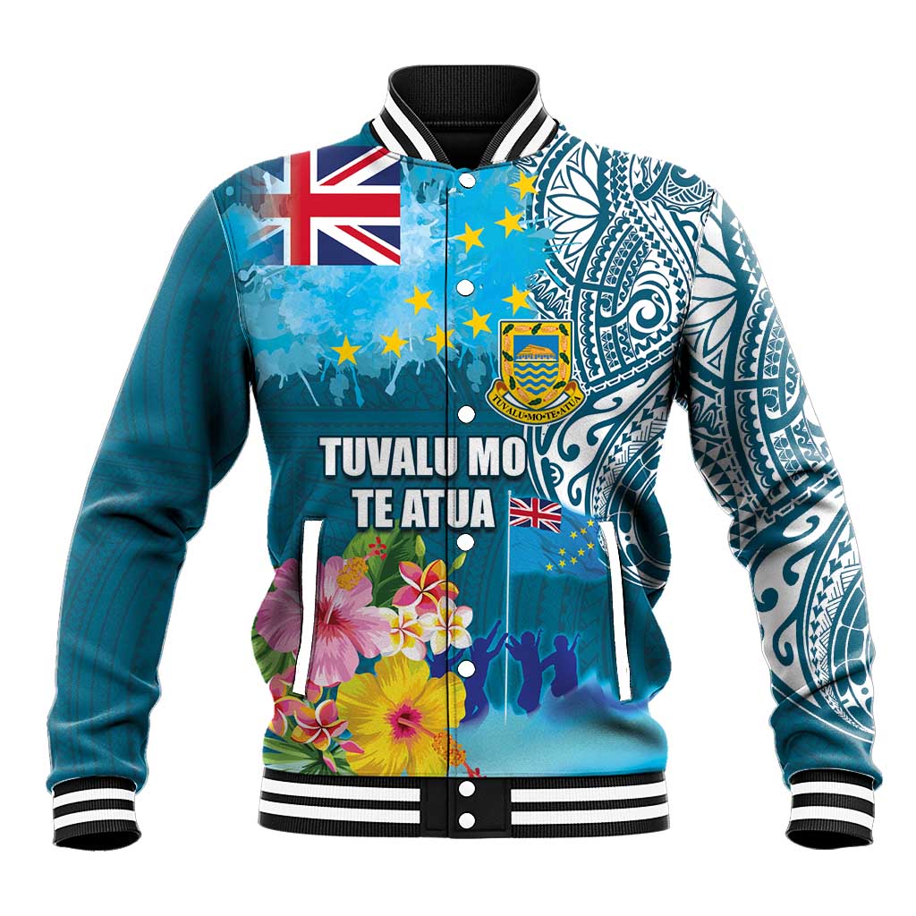 Personalised Tuvalu Independence Day Baseball Jacket Tuvaluan Tribal Flag Style LT03 Unisex Turquoise - Polynesian Pride