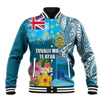 Personalised Tuvalu Independence Day Baseball Jacket Tuvaluan Tribal Flag Style LT03 Unisex Turquoise - Polynesian Pride