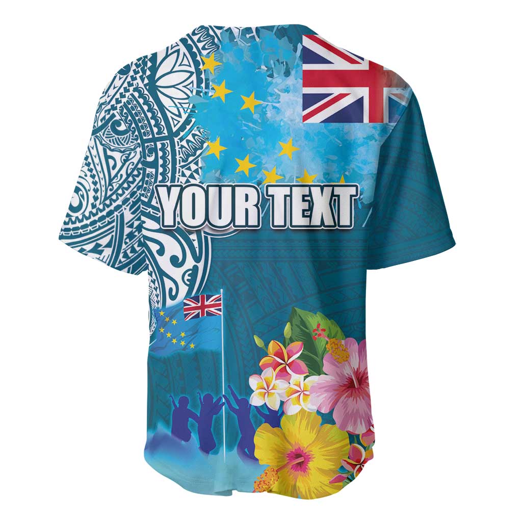 Personalised Tuvalu Independence Day Baseball Jersey Tuvaluan Tribal Flag Style LT03 - Polynesian Pride