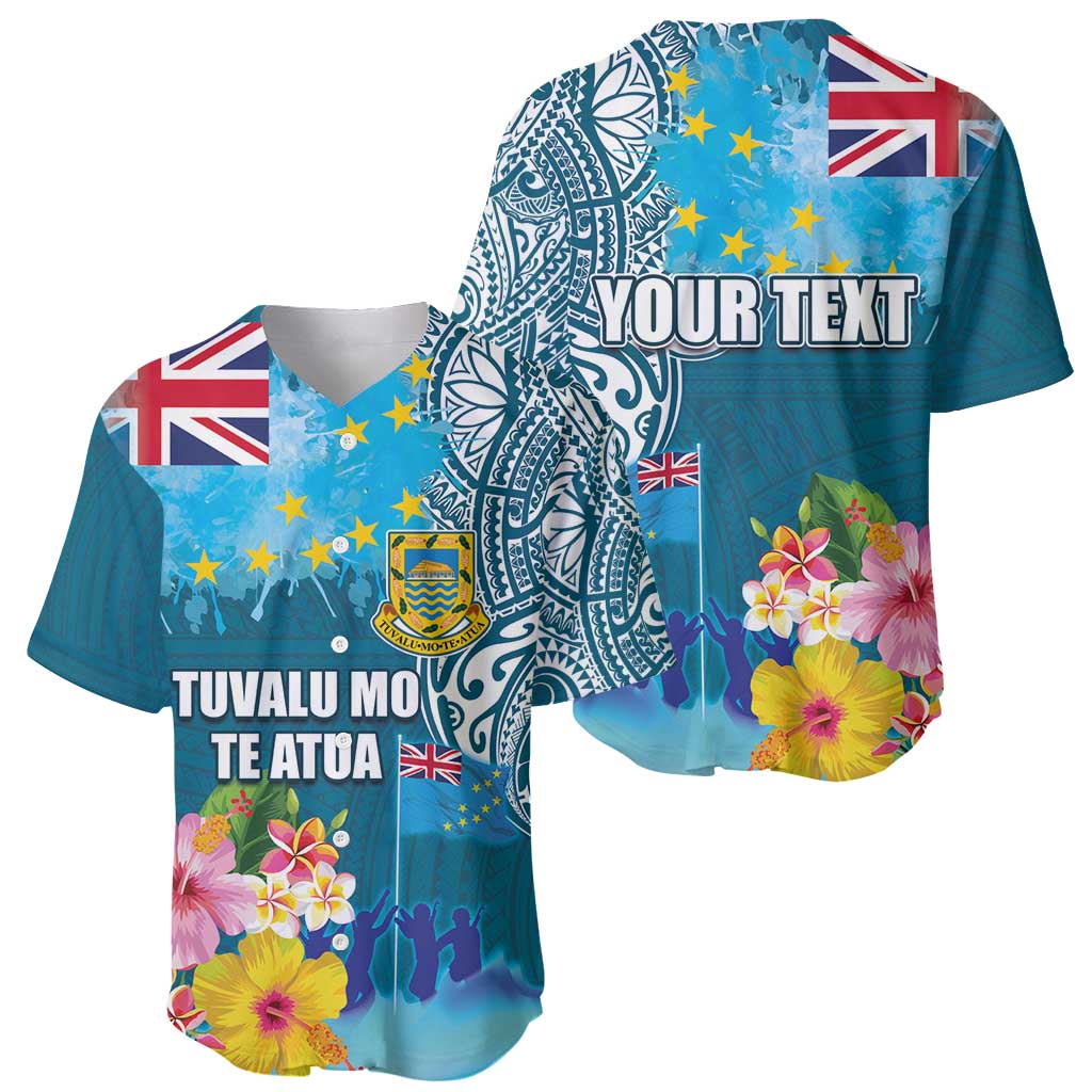 Personalised Tuvalu Independence Day Baseball Jersey Tuvaluan Tribal Flag Style LT03 - Polynesian Pride