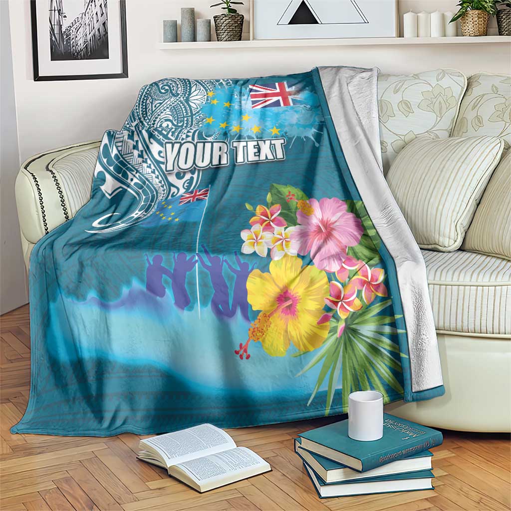 Personalised Tuvalu Independence Day Blanket Tuvaluan Tribal Flag Style LT03 Turquoise - Polynesian Pride