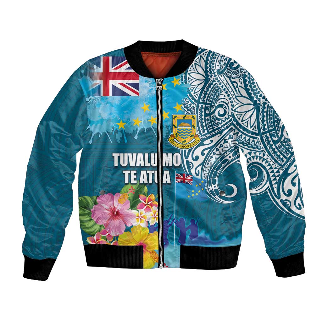 Personalised Tuvalu Independence Day Bomber Jacket Tuvaluan Tribal Flag Style LT03 Unisex Turquoise - Polynesian Pride