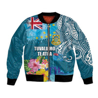 Personalised Tuvalu Independence Day Bomber Jacket Tuvaluan Tribal Flag Style LT03 Unisex Turquoise - Polynesian Pride