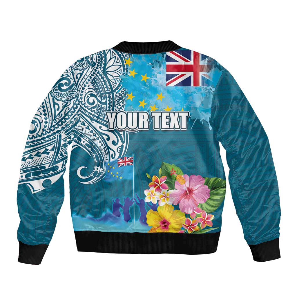 Personalised Tuvalu Independence Day Bomber Jacket Tuvaluan Tribal Flag Style LT03 - Polynesian Pride