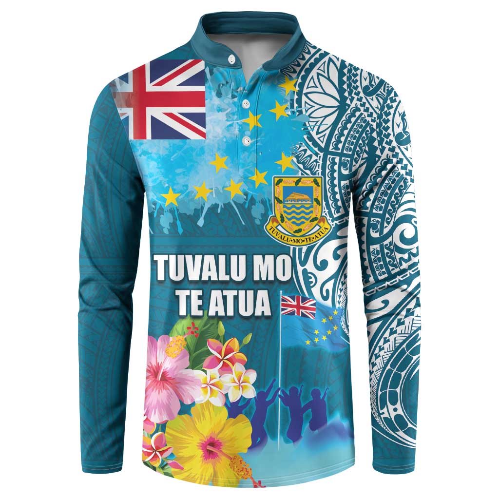 Personalised Tuvalu Independence Day Button Sweatshirt Tuvaluan Tribal Flag Style LT03 Turquoise - Polynesian Pride