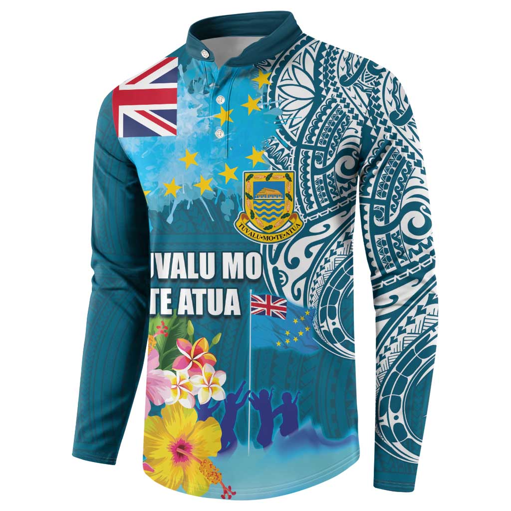 Personalised Tuvalu Independence Day Button Sweatshirt Tuvaluan Tribal Flag Style LT03 - Polynesian Pride