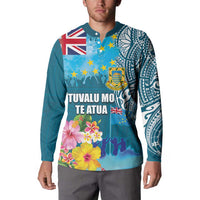 Personalised Tuvalu Independence Day Button Sweatshirt Tuvaluan Tribal Flag Style LT03 - Polynesian Pride