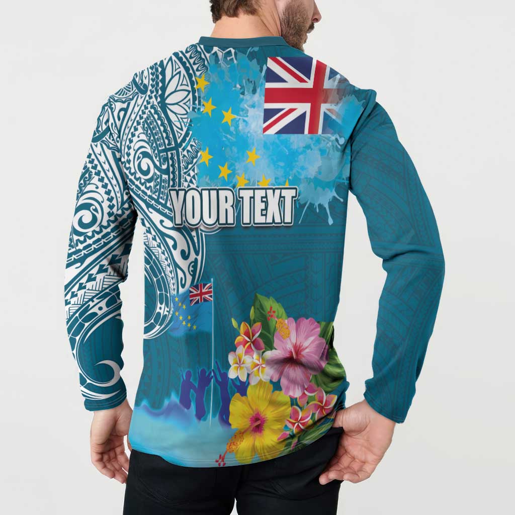 Personalised Tuvalu Independence Day Button Sweatshirt Tuvaluan Tribal Flag Style LT03 - Polynesian Pride