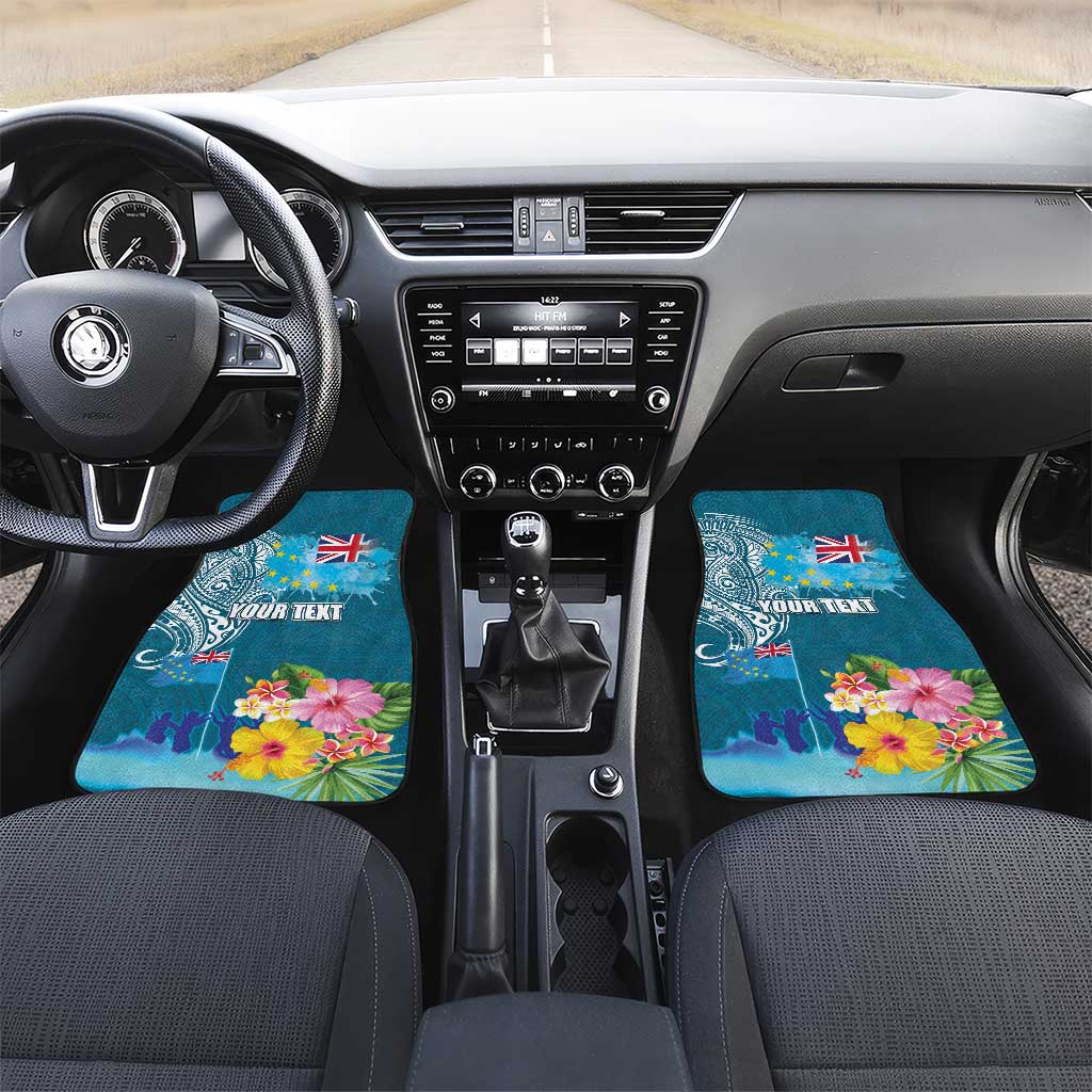 Personalised Tuvalu Independence Day Car Mats Tuvaluan Tribal Flag Style LT03 Set 2pcs - Front Turquoise - Polynesian Pride