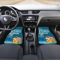 Personalised Tuvalu Independence Day Car Mats Tuvaluan Tribal Flag Style LT03 Set 2pcs - Front Turquoise - Polynesian Pride