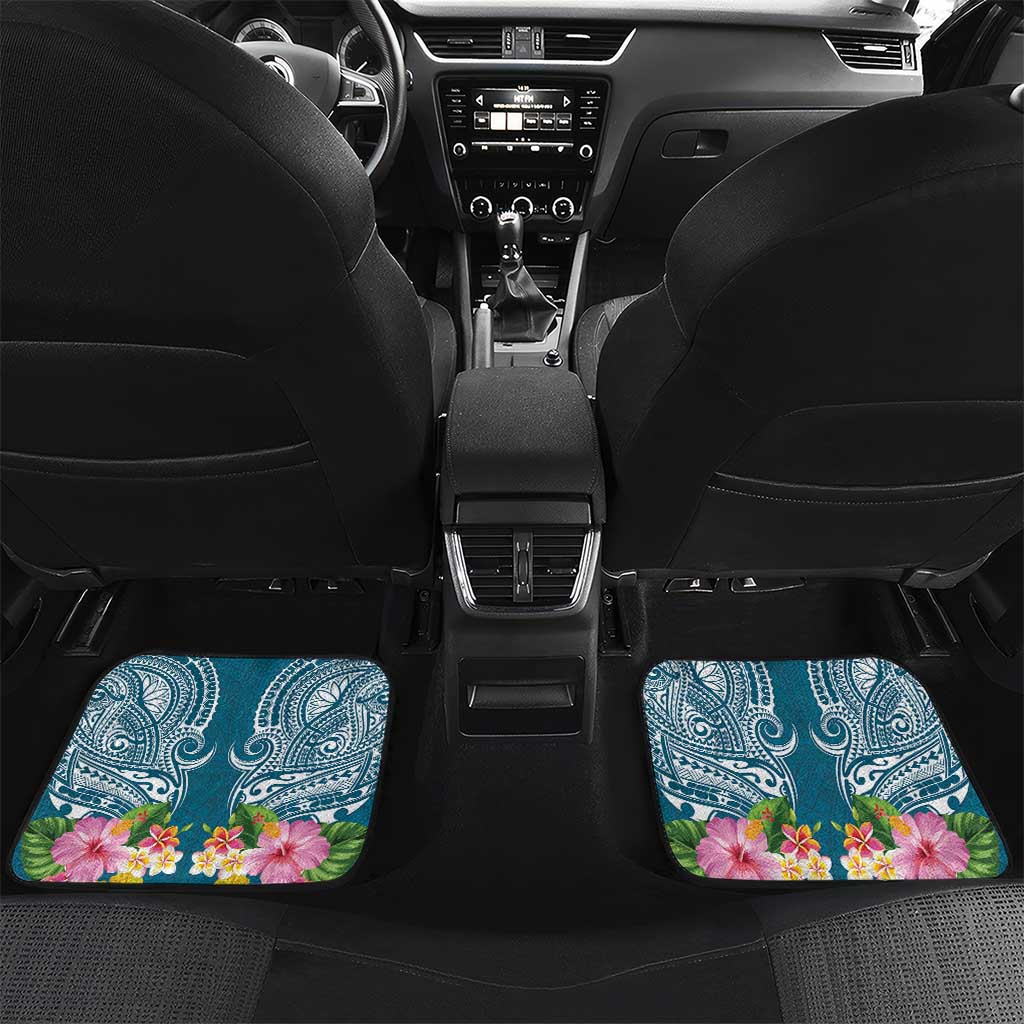 Personalised Tuvalu Independence Day Car Mats Tuvaluan Tribal Flag Style LT03 Set 2pcs - Back Turquoise - Polynesian Pride