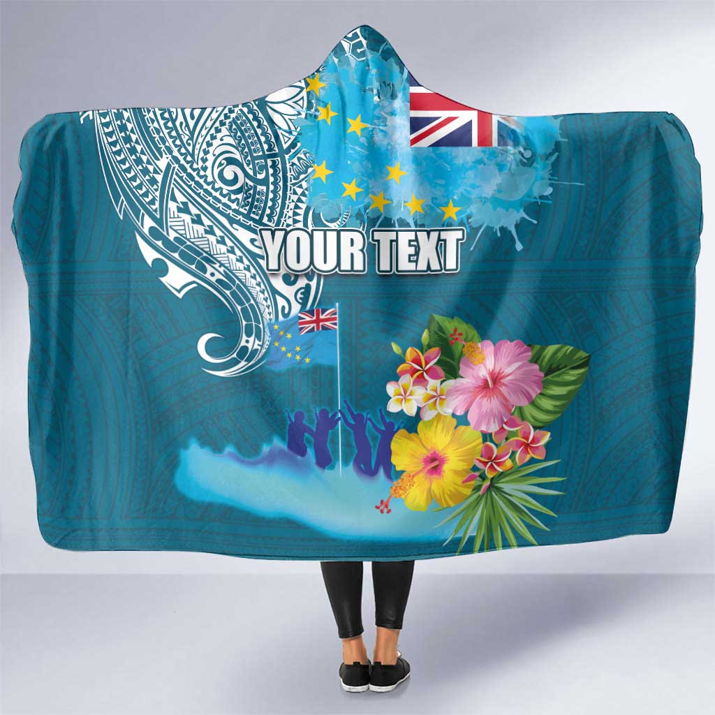 Personalised Tuvalu Independence Day Hooded Blanket Tuvaluan Tribal Flag Style LT03 One Size Turquoise - Polynesian Pride