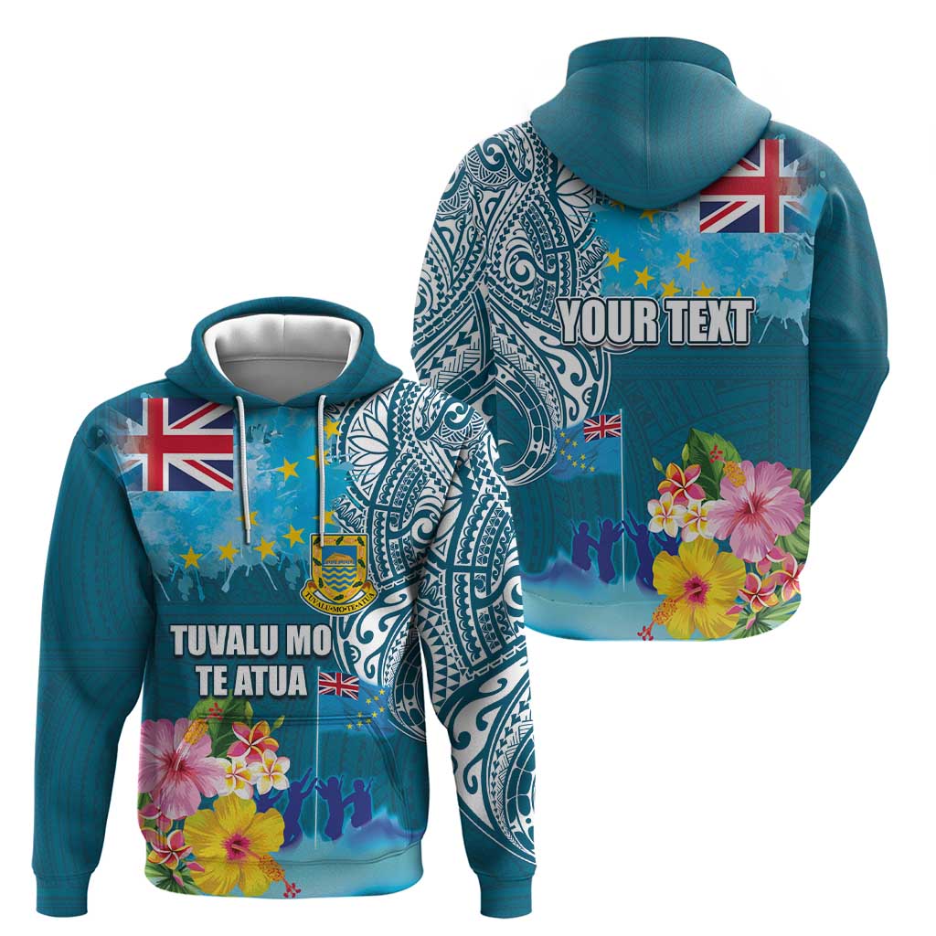 Personalised Tuvalu Independence Day Hoodie Tuvaluan Tribal Flag Style LT03 - Polynesian Pride
